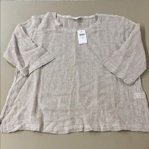 J. Jill Elegant Cream Linen Blouse 3/4 Length Sleeves Great for Layering NWT SP